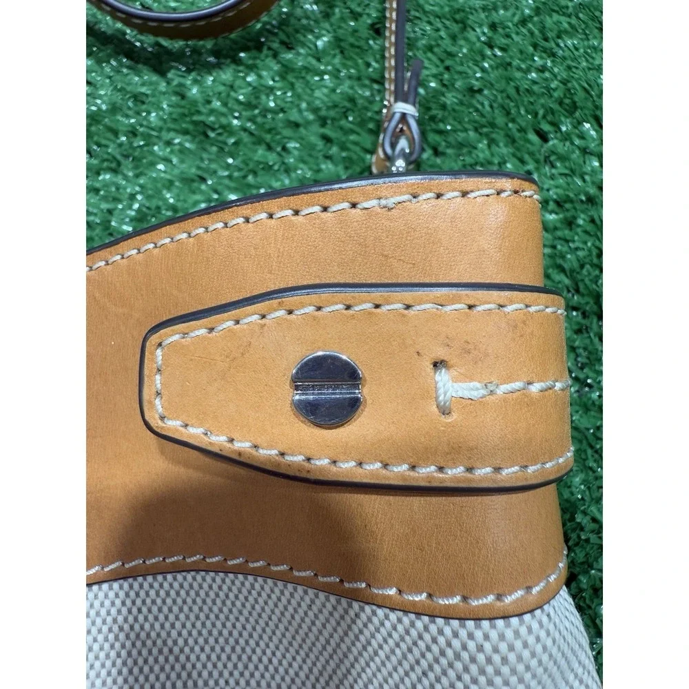 Tory Burch Moto Crossbody Bag Canvas Leather Beige Women's Shoulder Bag